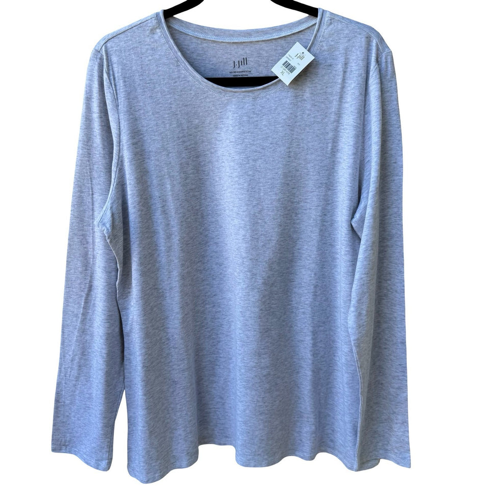 J Jill Minimalist Rolled Scoopneck Cotton Blend Capsule Tee Shirt Gray XL NEW