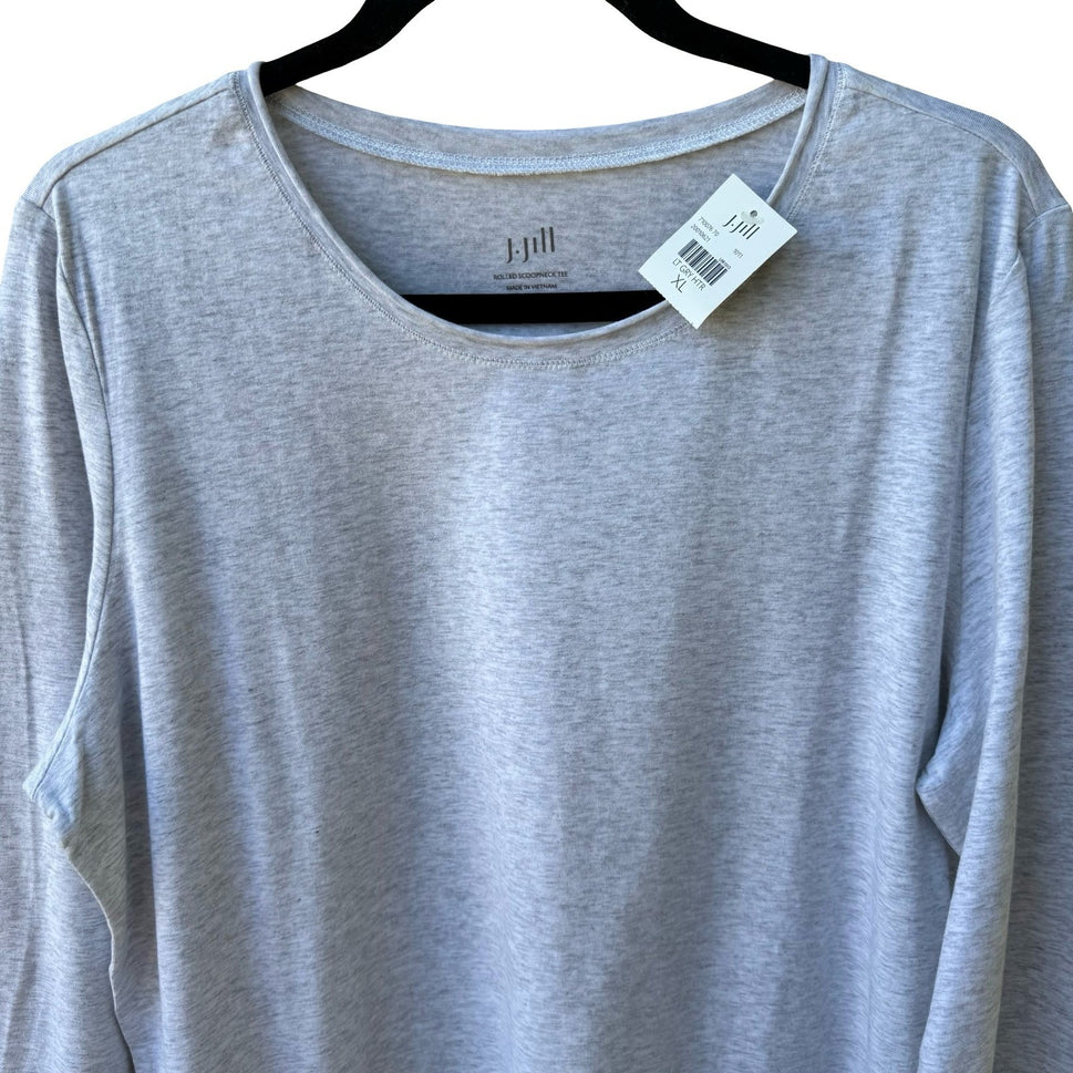 J Jill Minimalist Rolled Scoopneck Cotton Blend Capsule Tee Shirt Gray XL NEW