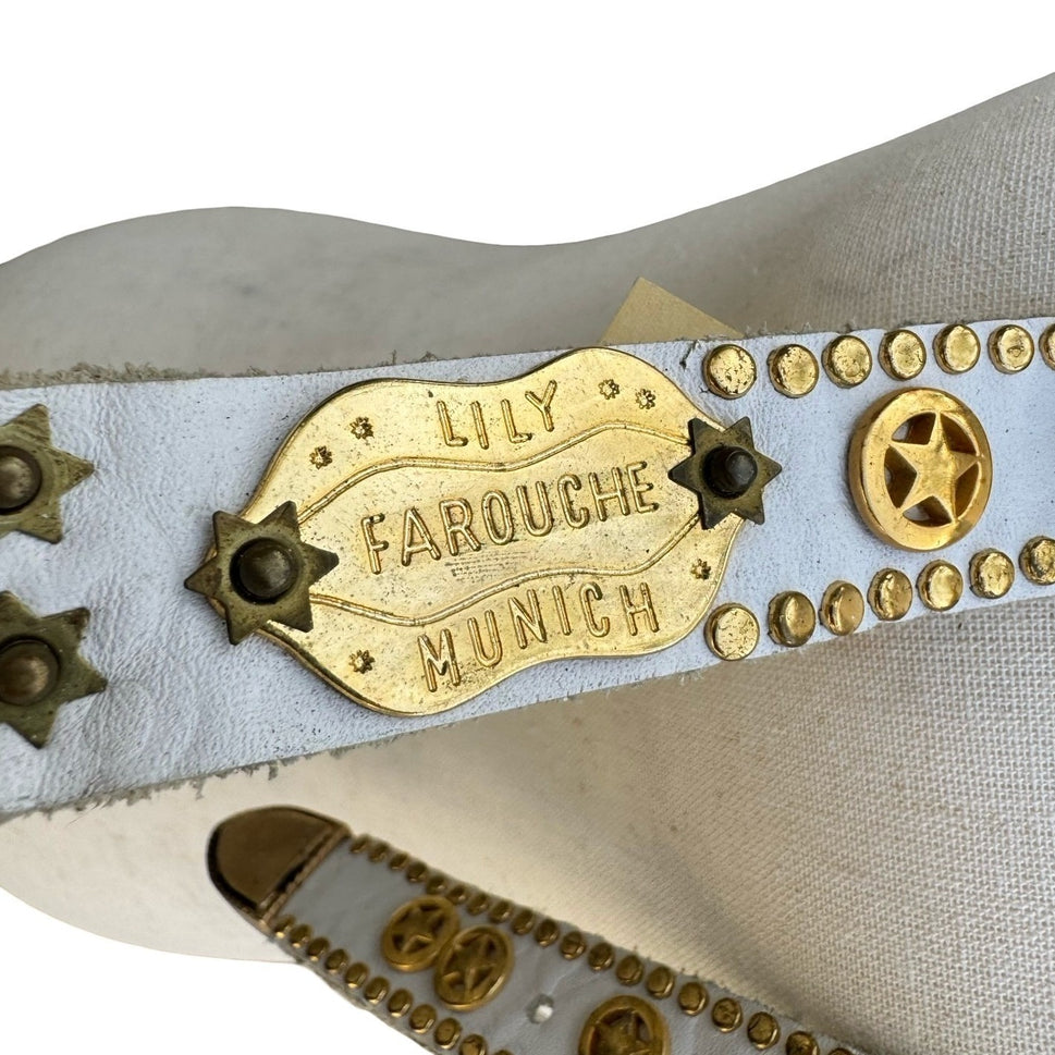 Lily Farouche Munich Vintage White Leather Studded Buffalo Nickel Western Belt