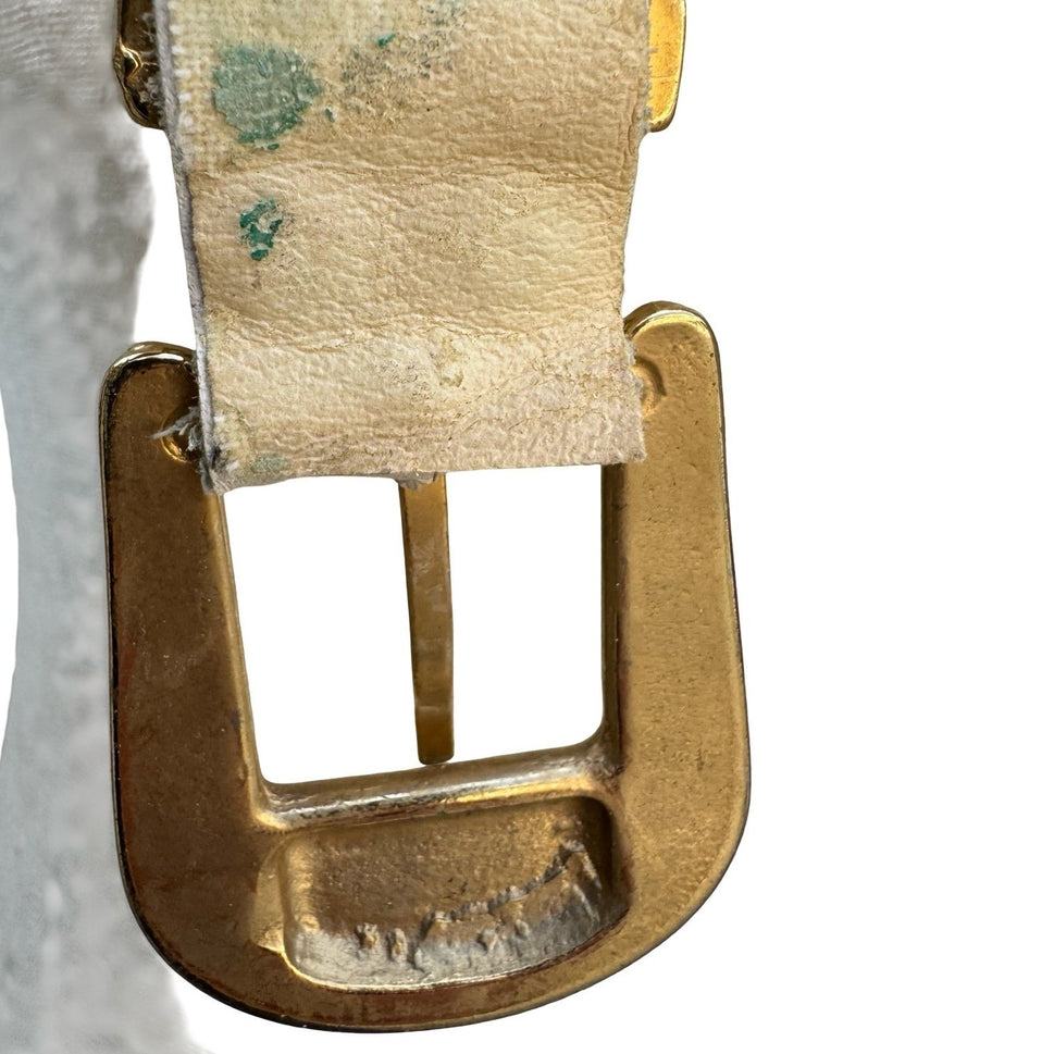 Lily Farouche Munich Vintage White Leather Studded Buffalo Nickel Western Belt