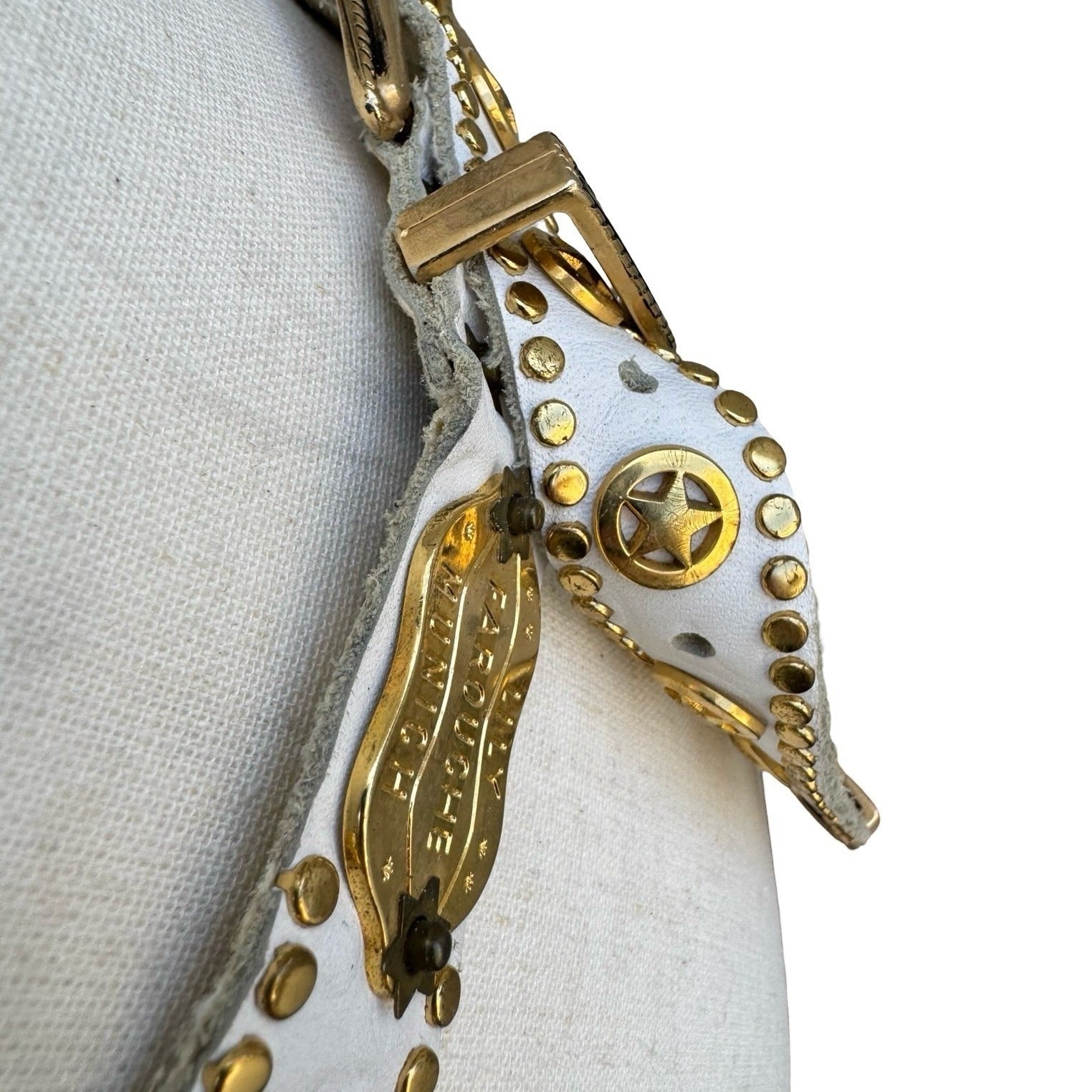 Lily Farouche Munich Vintage White Leather Studded Buffalo Nickel Western Belt