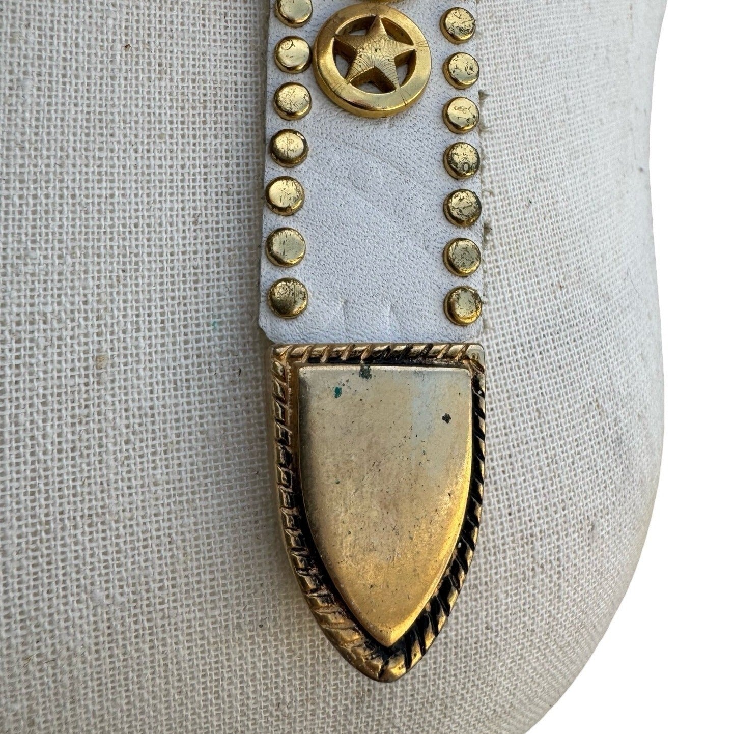 Lily Farouche Munich Vintage White Leather Studded Buffalo Nickel Western Belt