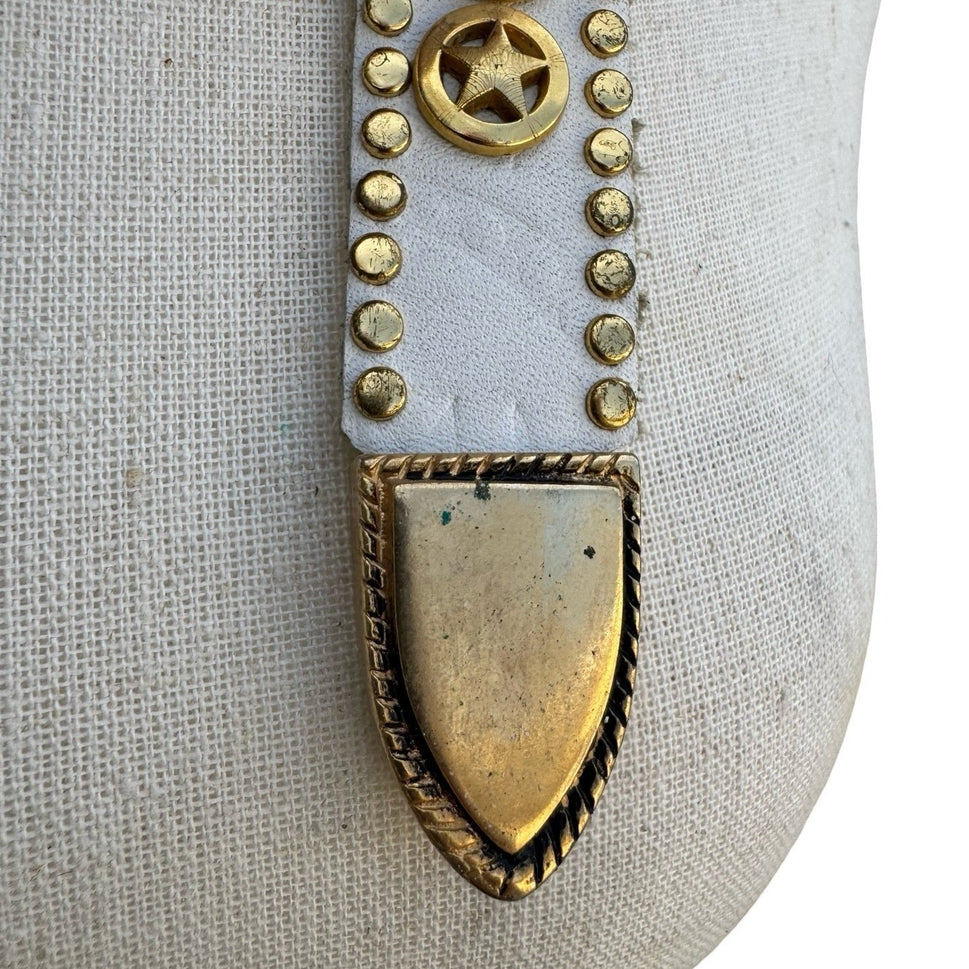 Lily Farouche Munich Vintage White Leather Studded Buffalo Nickel Western Belt