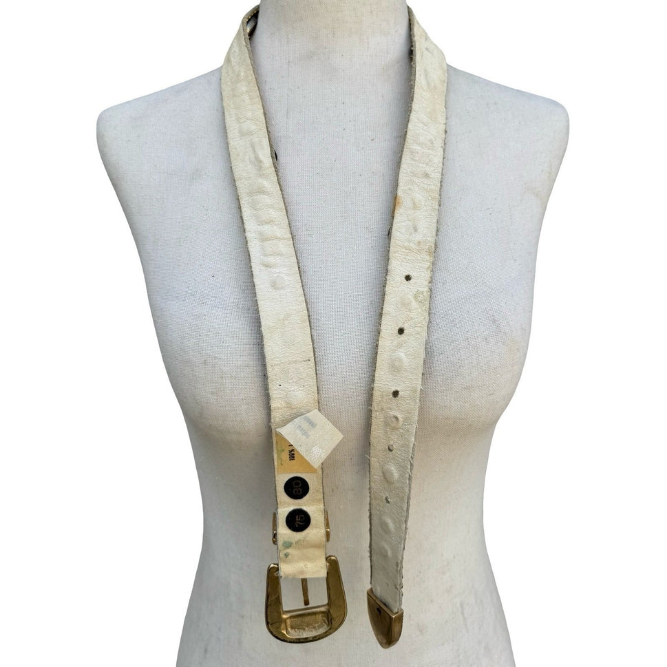 Lily Farouche Munich Vintage White Leather Studded Buffalo Nickel Western Belt