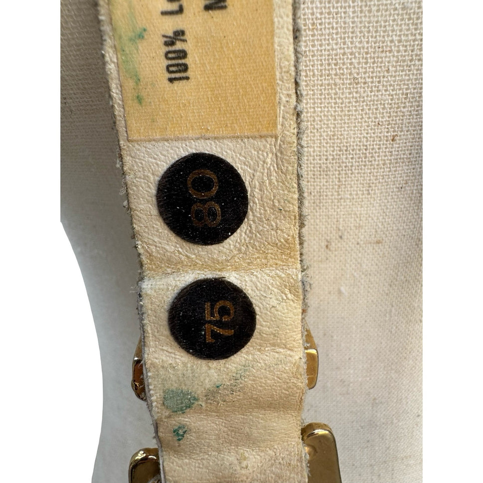 Lily Farouche Munich Vintage White Leather Studded Buffalo Nickel Western Belt