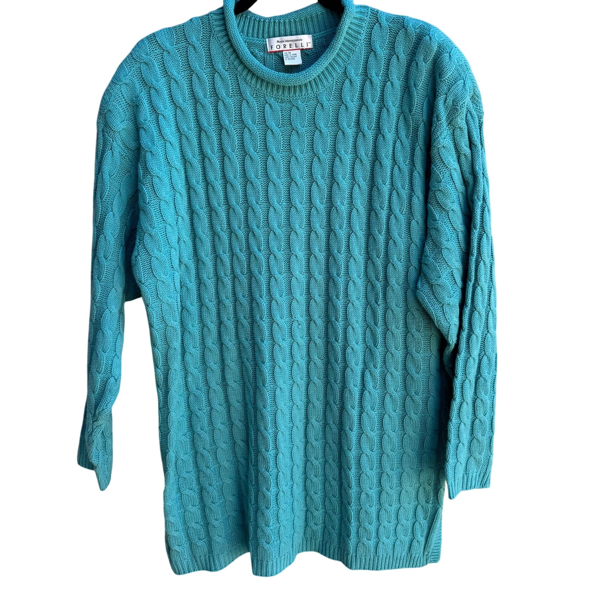 Forelli Moda Internazionale Vintage Womens Aqua Cable Knit Oversized Sweater 3X
