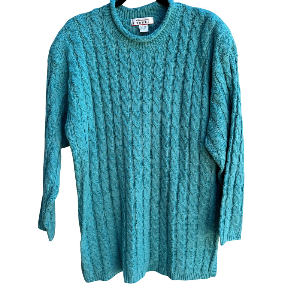Forelli Moda Internazionale Vintage Womens Aqua Cable Knit Oversized Sweater 3X