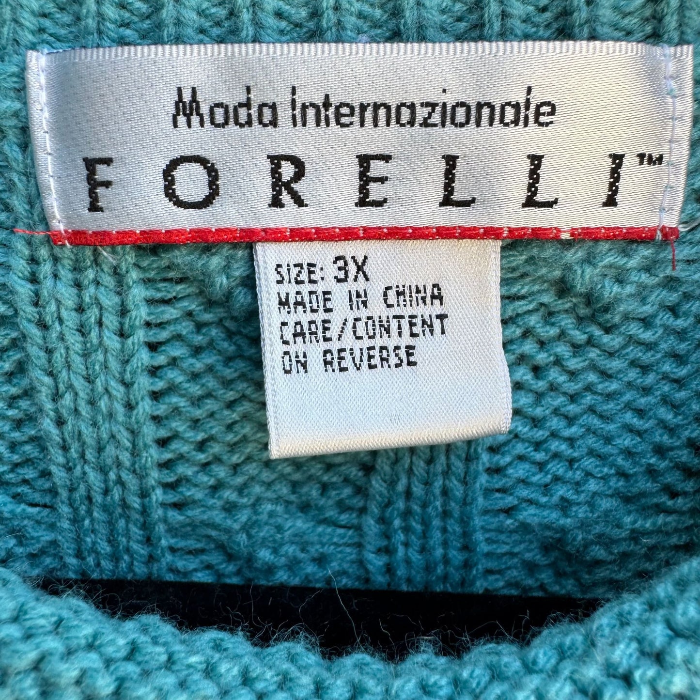Forelli Moda Internazionale Vintage Womens Aqua Cable Knit Oversized Sweater 3X