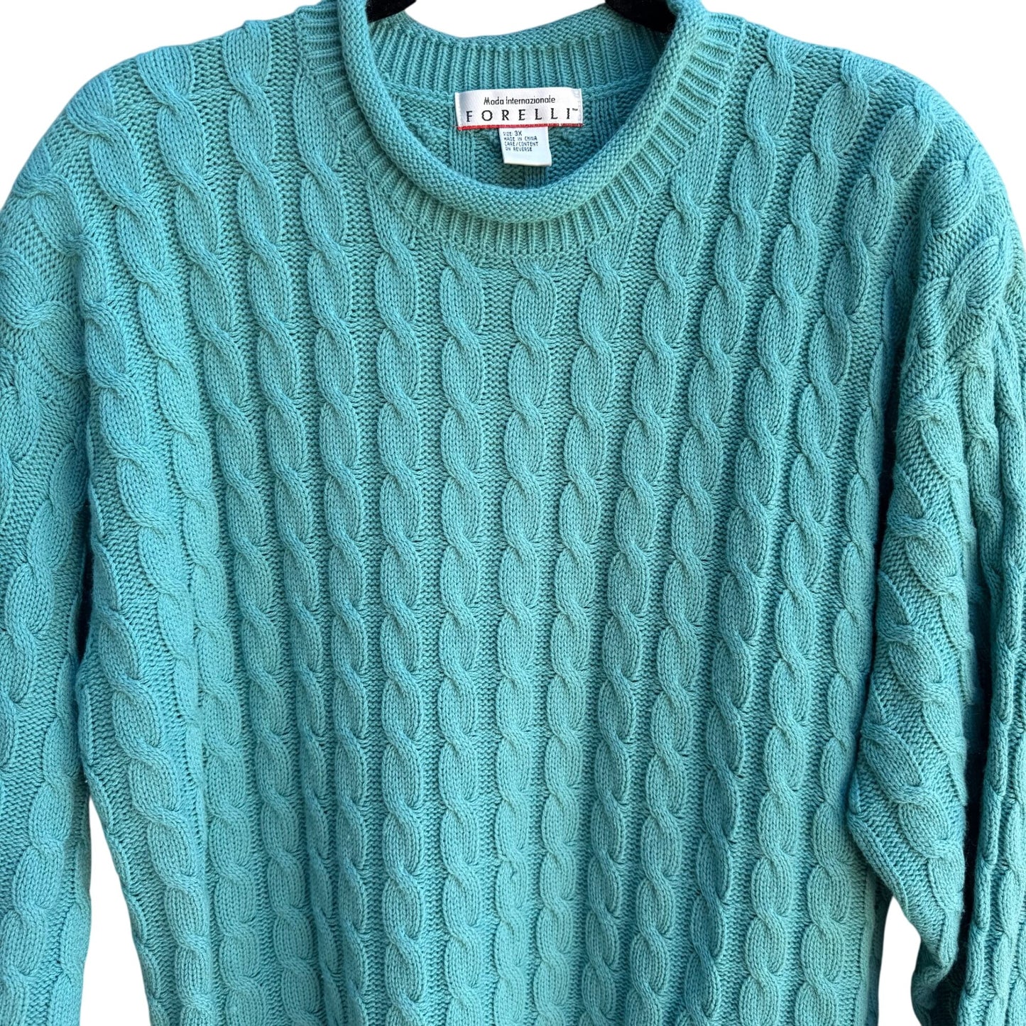 Forelli Moda Internazionale Vintage Womens Aqua Cable Knit Oversized Sweater 3X