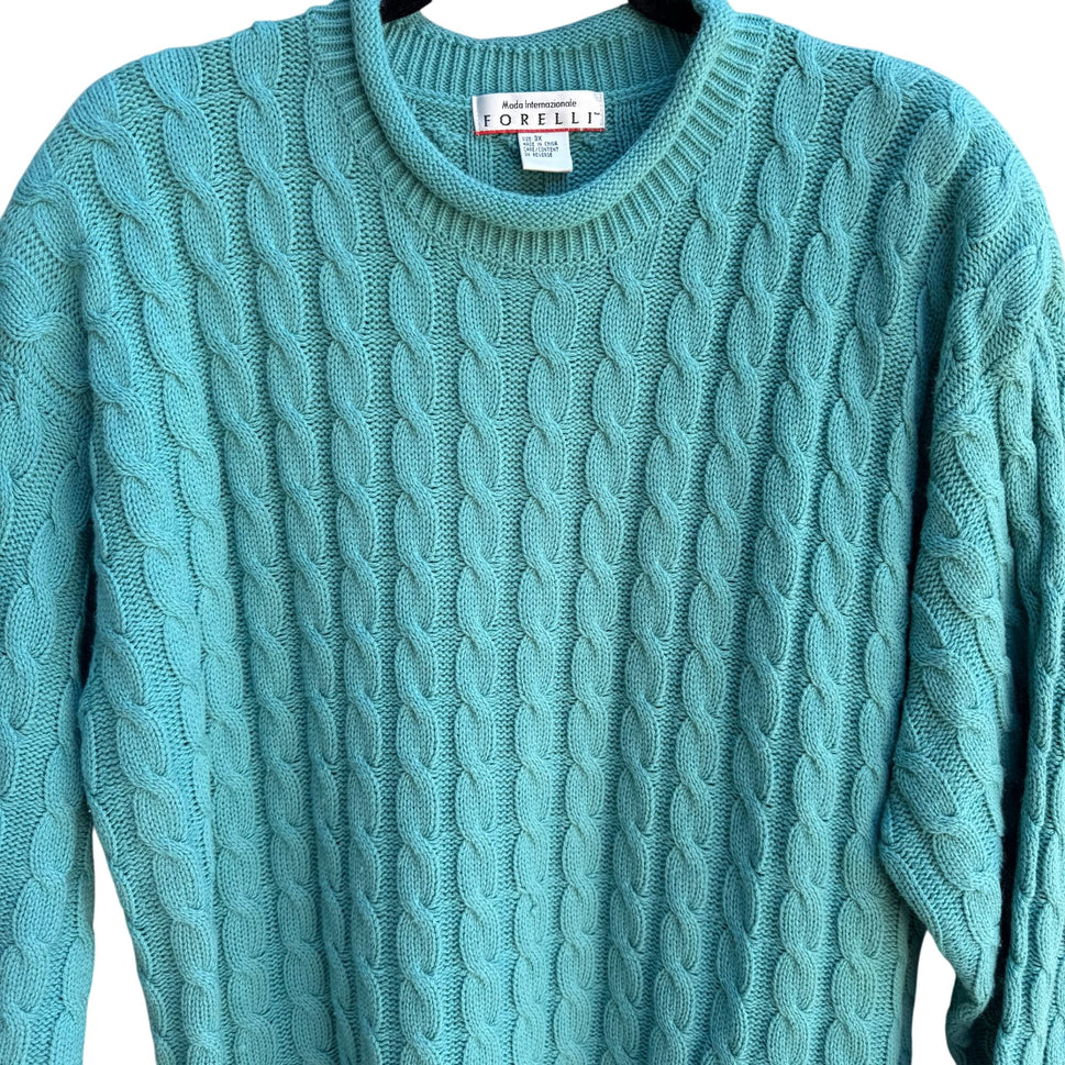 Forelli Moda Internazionale Vintage Womens Aqua Cable Knit Oversized Sweater 3X