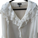 Switch Aqua Coquette Fairycore Ruffle V-Neck Tiered Bell Sleeve Sheer Blouse White L 3 image