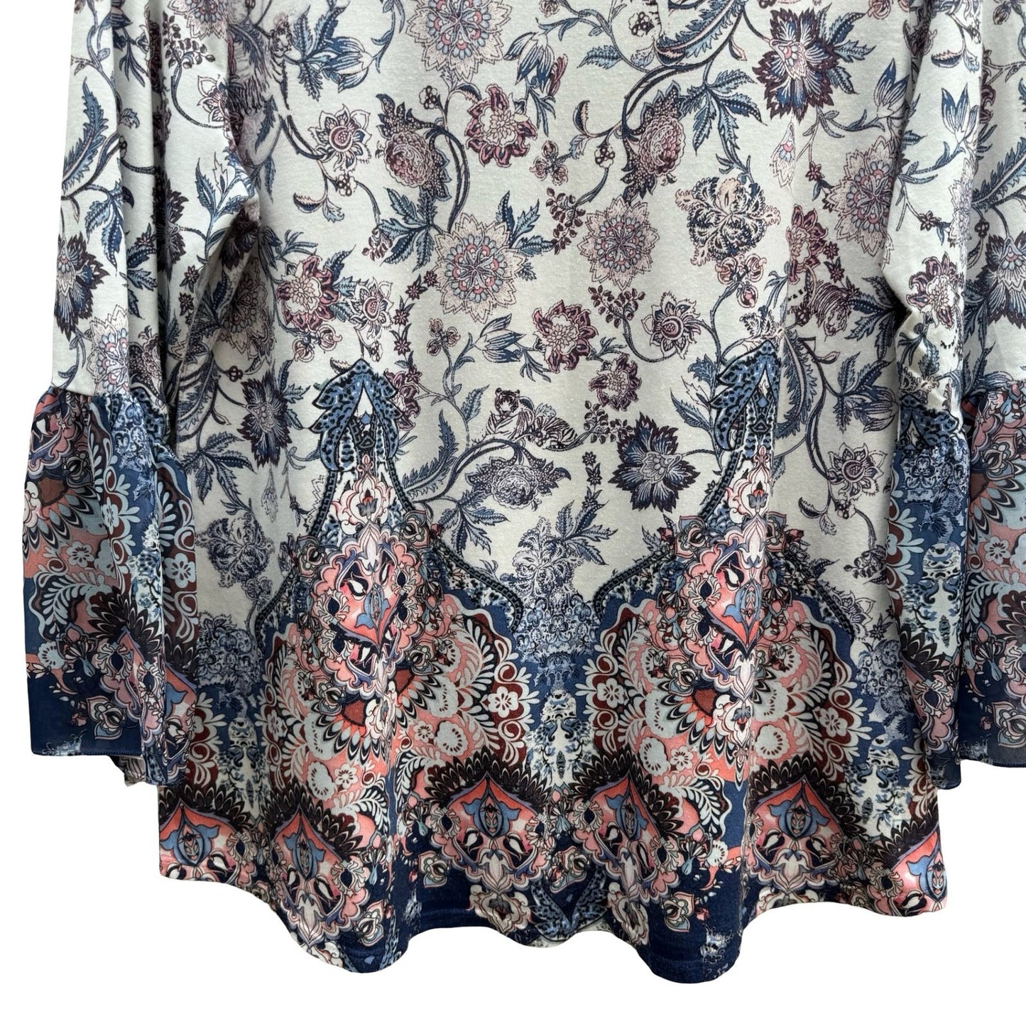 Style & Co Boho Feminine Garden Floral Paisley Bell Sleeve Peasant Blouse Top M