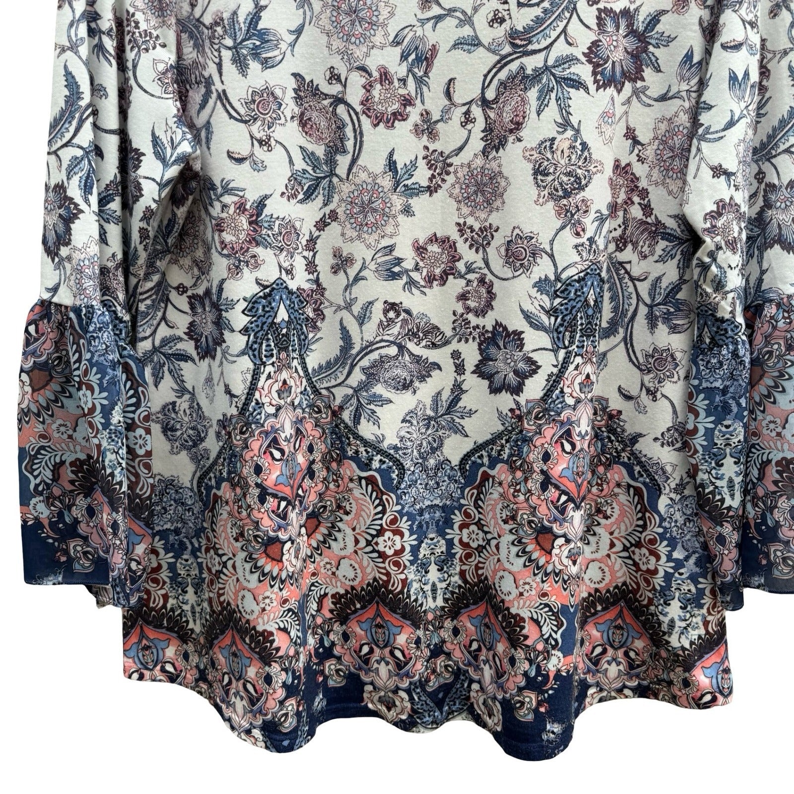 Style & Co Boho Feminine Garden Floral Paisley Bell Sleeve Peasant Blouse Top M