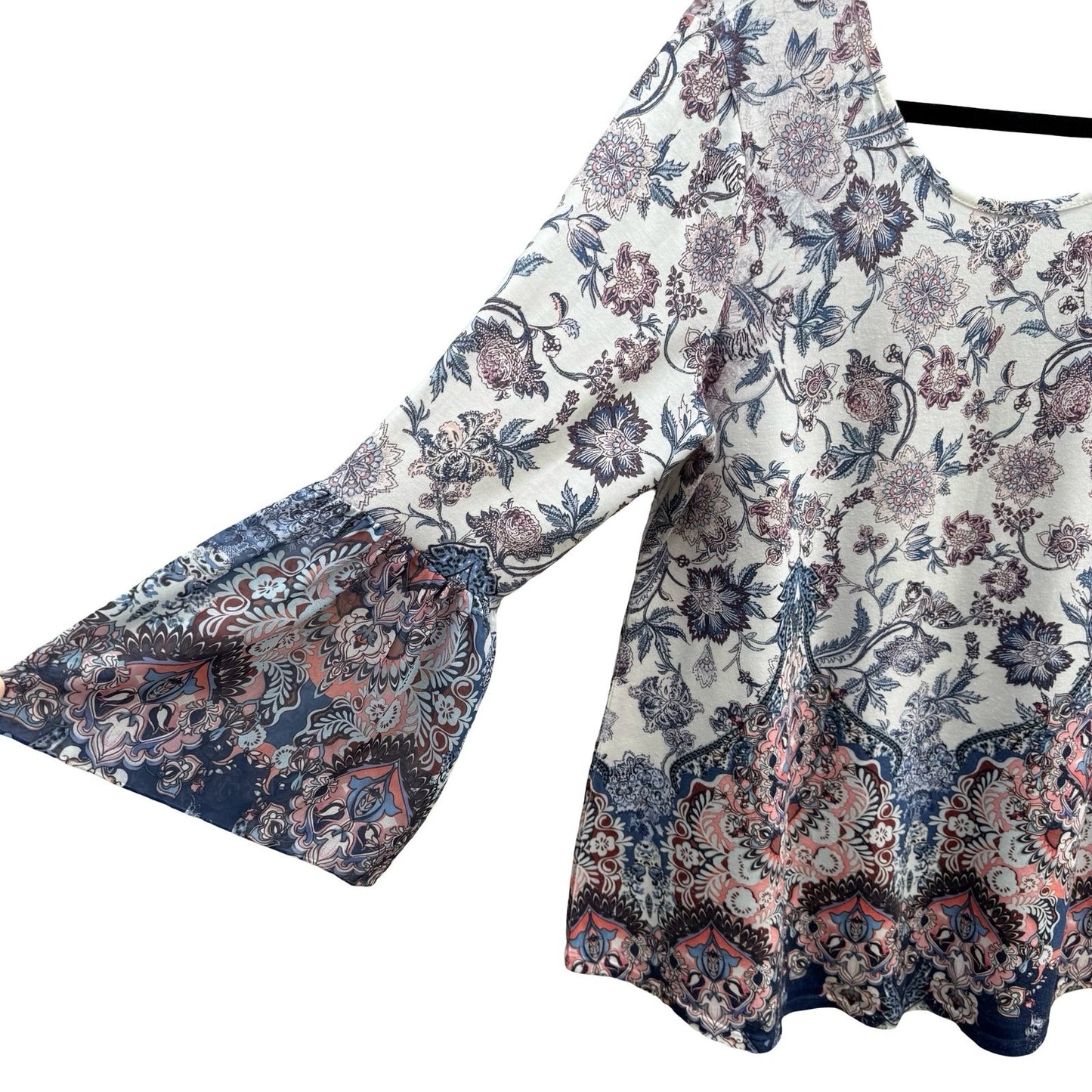 Style & Co Boho Feminine Garden Floral Paisley Bell Sleeve Peasant Blouse Top M