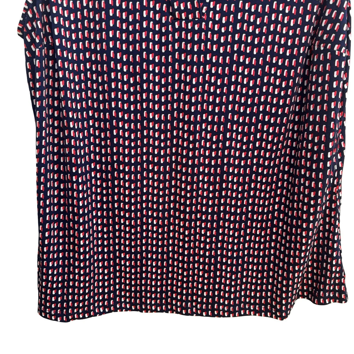 Tahari Nautical Preppy Geometric Mod V-Neck Sleeveless Jersey Blouse Navy L