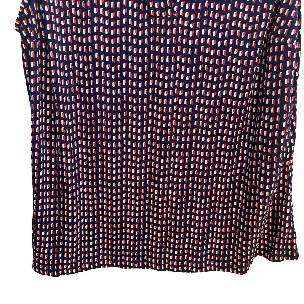 Tahari Nautical Preppy Geometric Mod V-Neck Sleeveless Jersey Blouse Navy L
