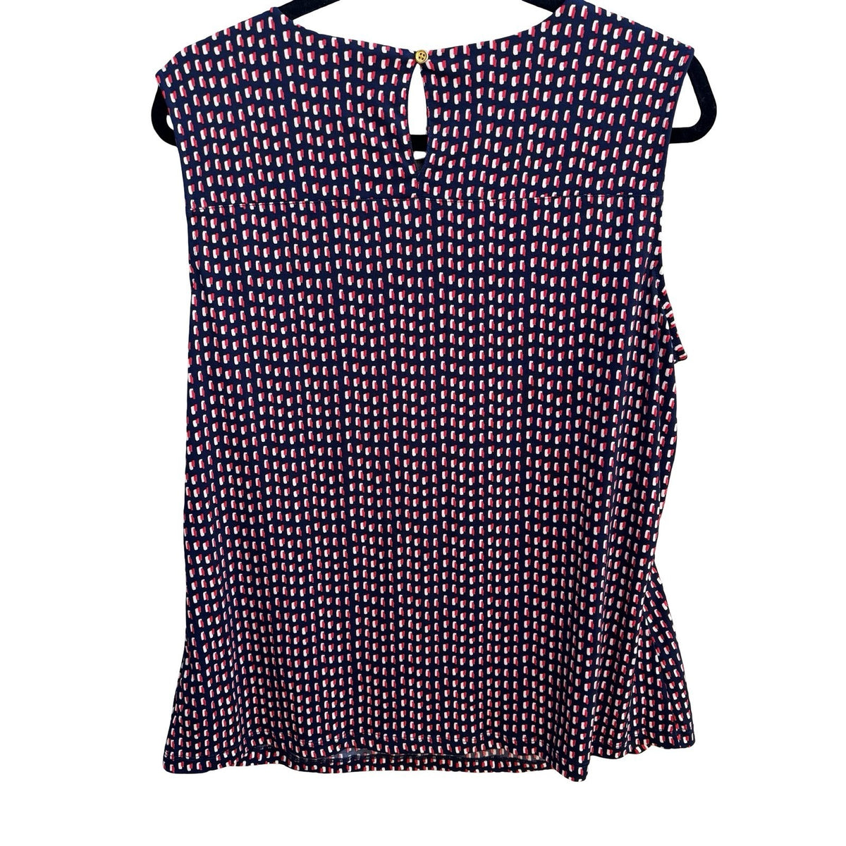 Tahari Nautical Preppy Geometric Mod V-Neck Sleeveless Jersey Blouse Navy L