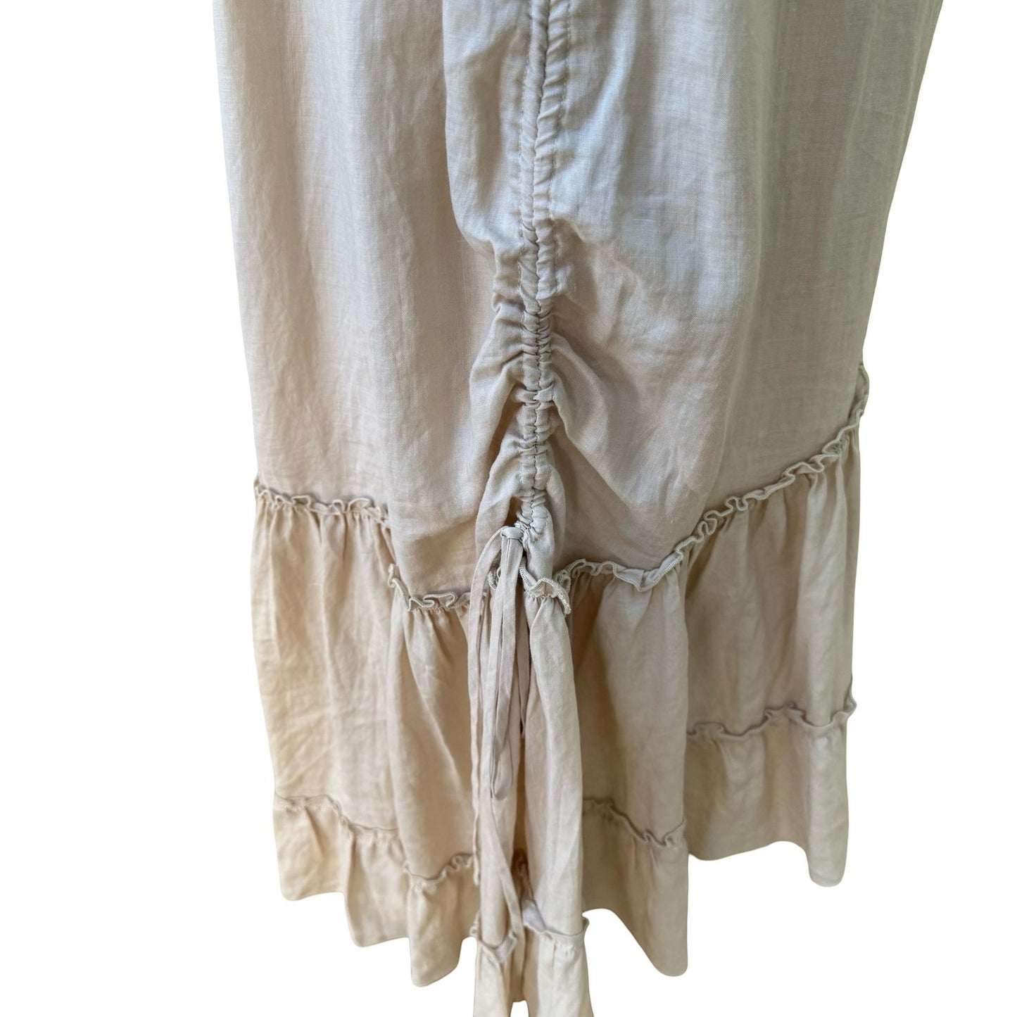 Yank Boho Prairie Milkmaid Victorian Ramie Cotton Ruffle Side Ruche Midi Skirt M