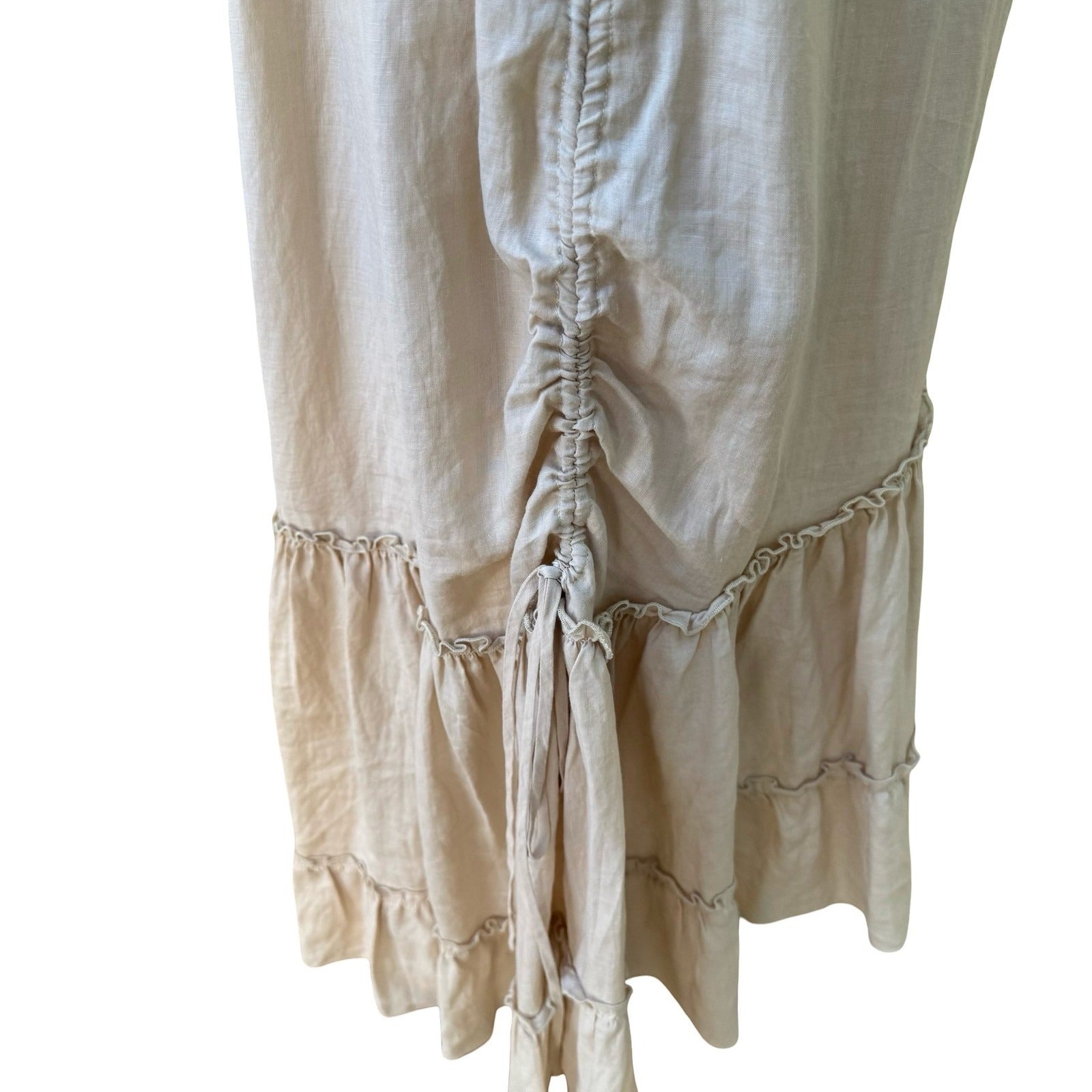 Yank Boho Prairie Milkmaid Victorian Ramie Cotton Ruffle Side Ruche Midi Skirt M