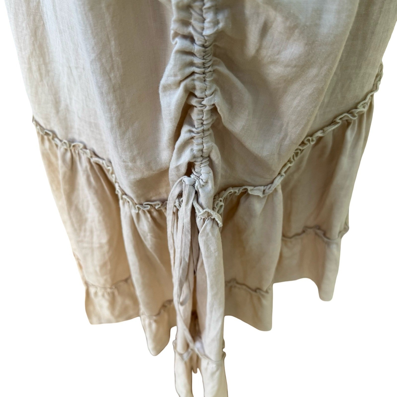 Yank Boho Prairie Milkmaid Victorian Ramie Cotton Ruffle Side Ruche Midi Skirt M