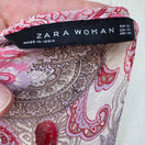 Switch Zara Woman Boho Festival Fairy Pink Paisley Boho Bell Sleeve Peplum Blouse XS 2 image