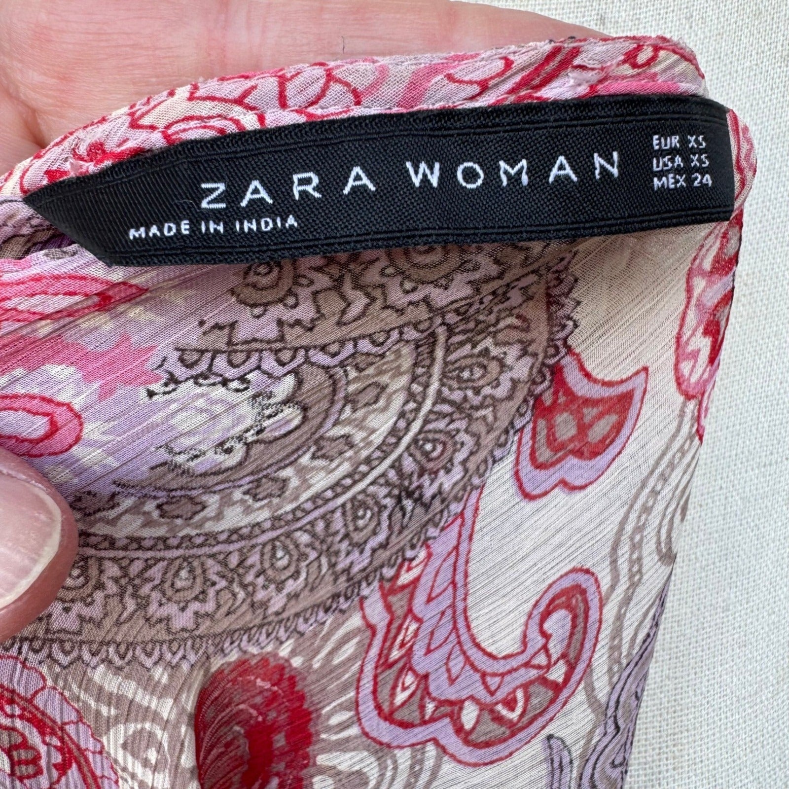Zara Woman Boho Festival Fairy Pink Paisley Boho Bell Sleeve Peplum Blouse XS