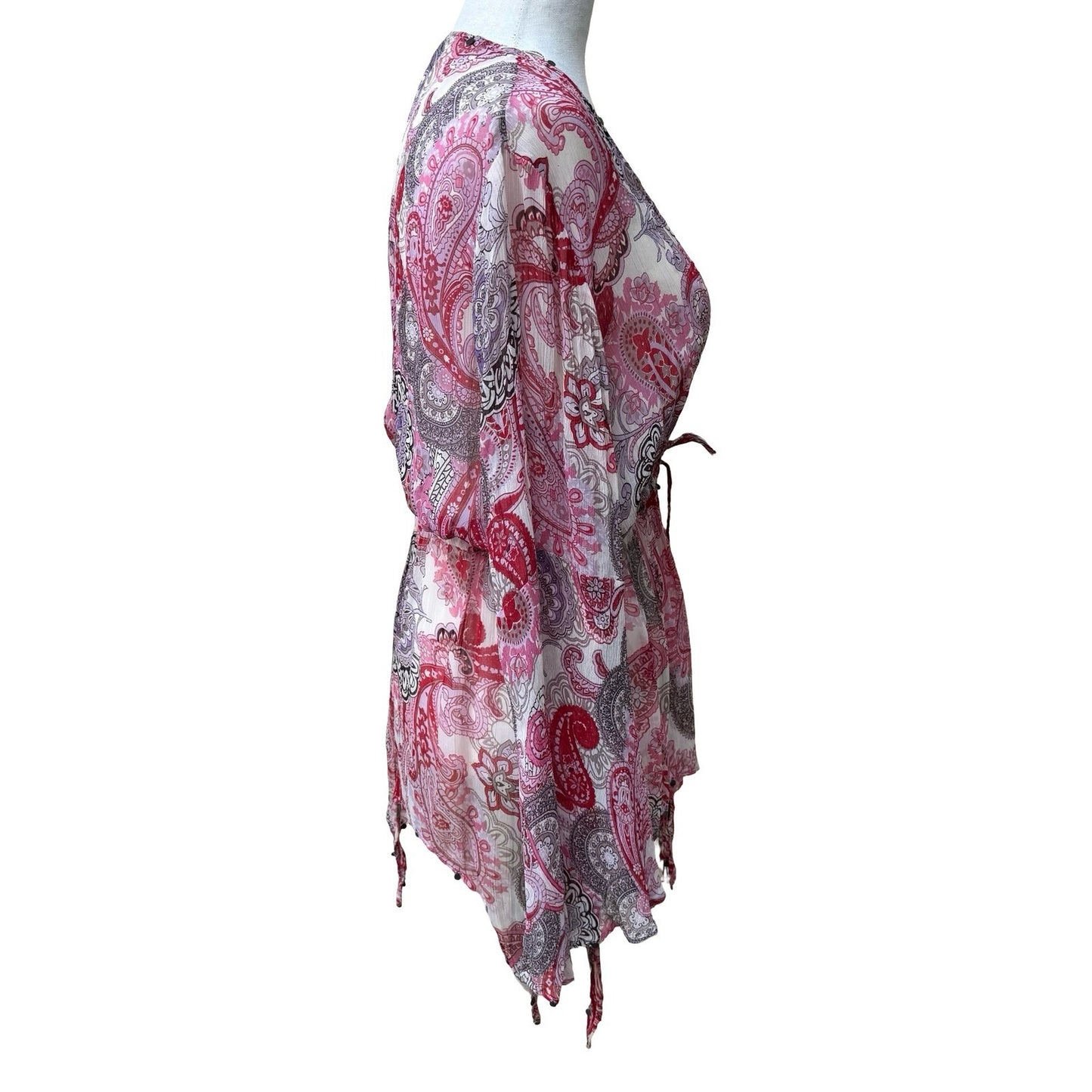 Zara Woman Boho Festival Fairy Pink Paisley Boho Bell Sleeve Peplum Blouse XS