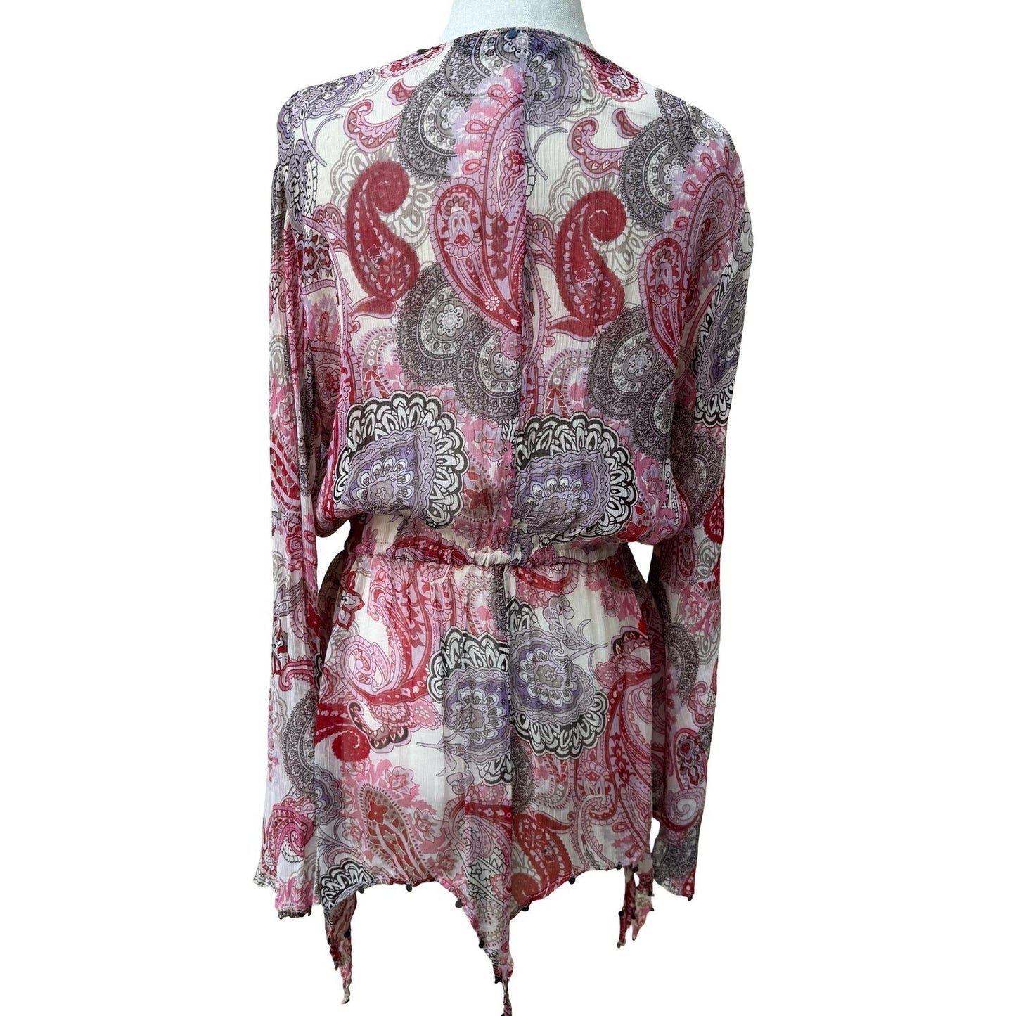 Zara Woman Boho Festival Fairy Pink Paisley Boho Bell Sleeve Peplum Blouse XS