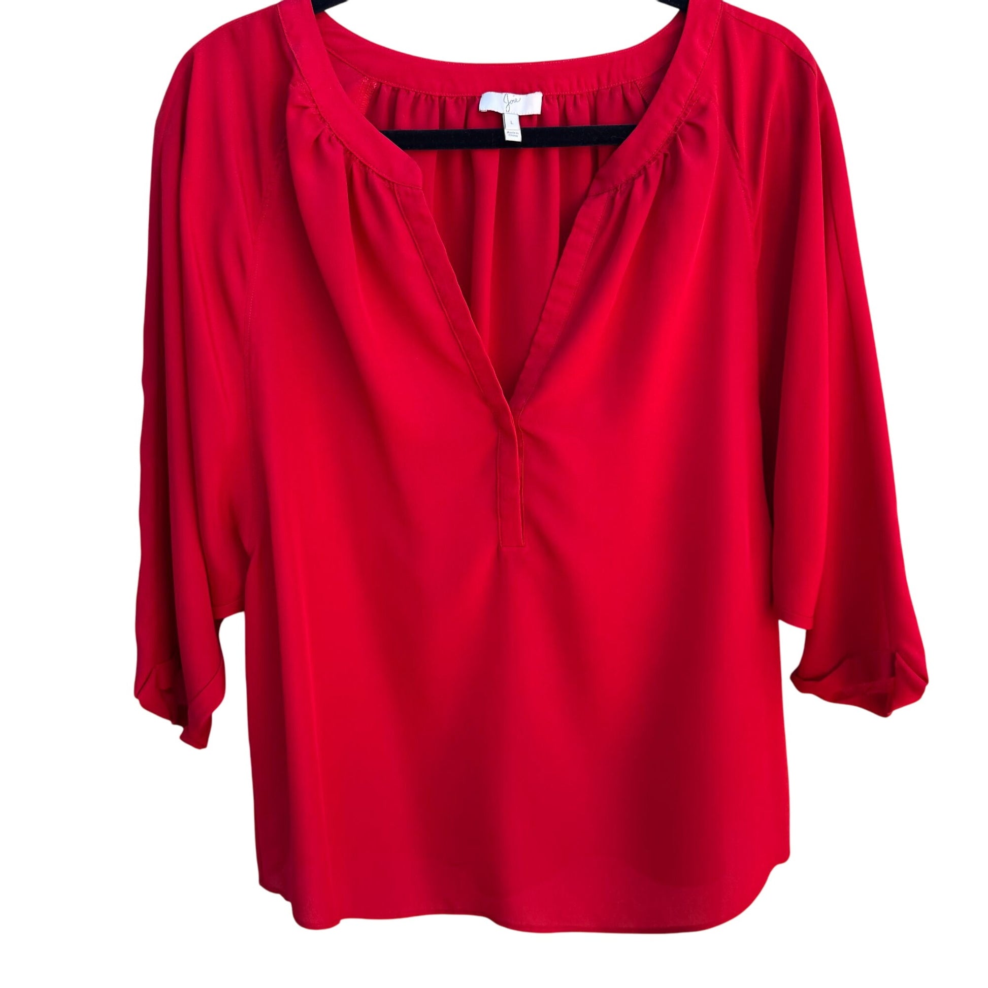 Joie Womens Lipstick Red V-Neck Flowy Cuffed 3/4 Sleeve Chiffon Tunic Blouse L