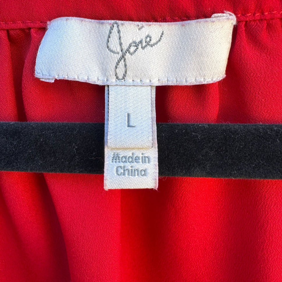 Joie Womens Lipstick Red V-Neck Flowy Cuffed 3/4 Sleeve Chiffon Tunic Blouse L