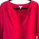 Switch Joie Womens Lipstick Red V-Neck Flowy Cuffed 3/4 Sleeve Chiffon Tunic Blouse L 3 image