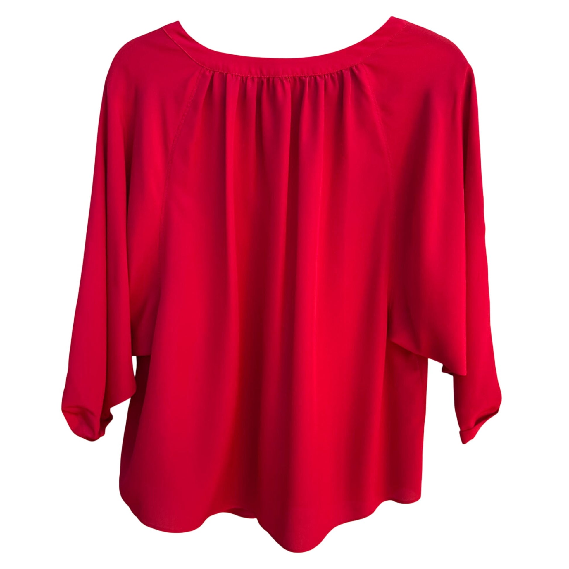 Joie Womens Lipstick Red V-Neck Flowy Cuffed 3/4 Sleeve Chiffon Tunic Blouse L