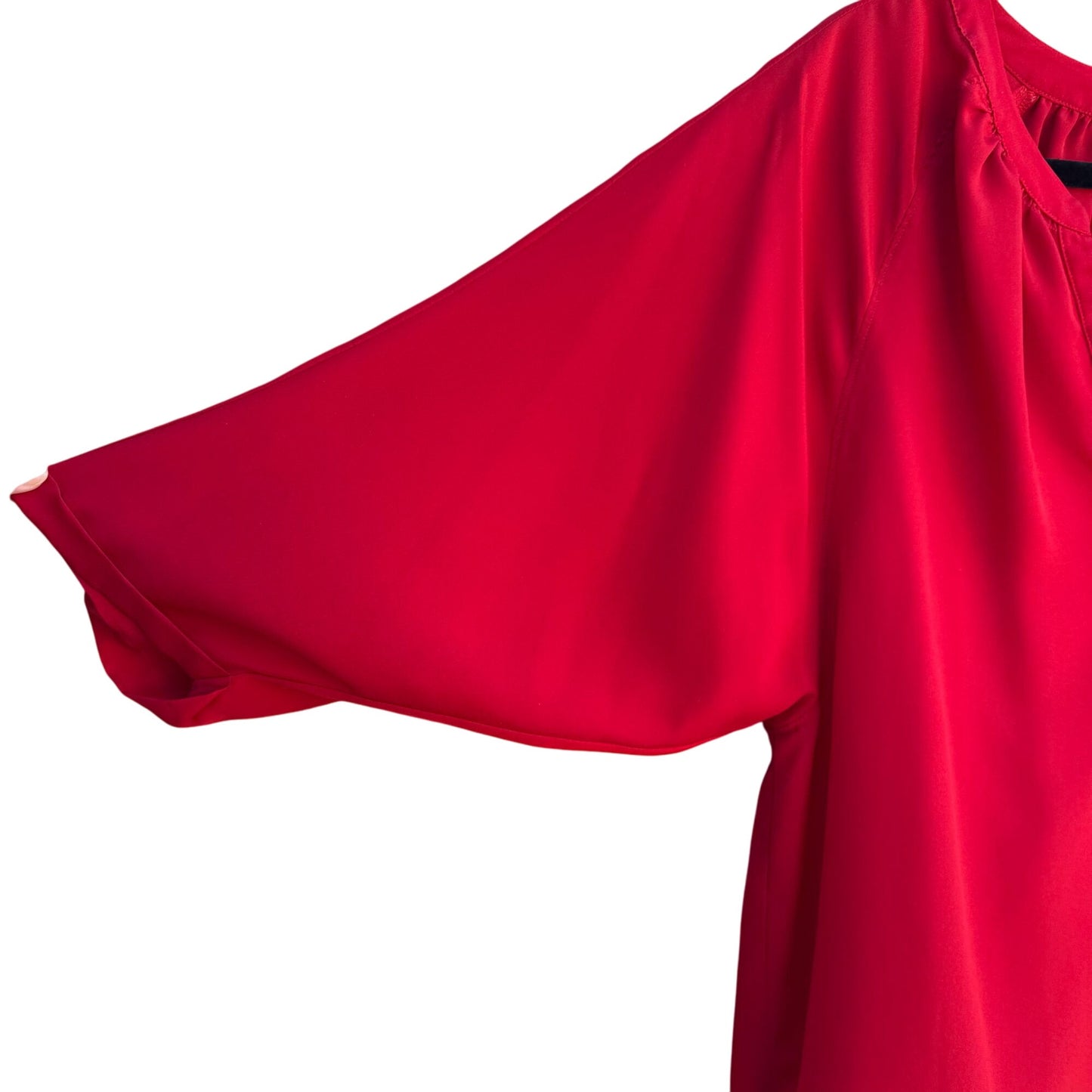 Joie Womens Lipstick Red V-Neck Flowy Cuffed 3/4 Sleeve Chiffon Tunic Blouse L