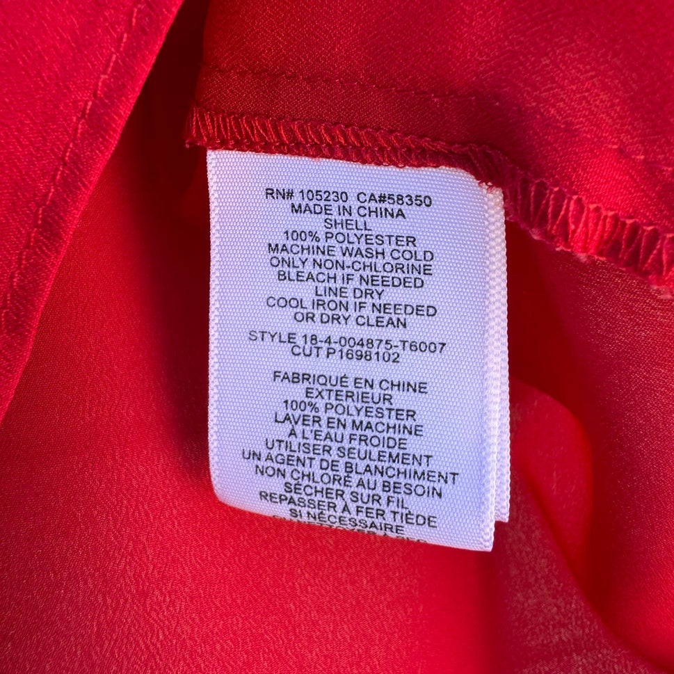 Joie Womens Lipstick Red V-Neck Flowy Cuffed 3/4 Sleeve Chiffon Tunic Blouse L