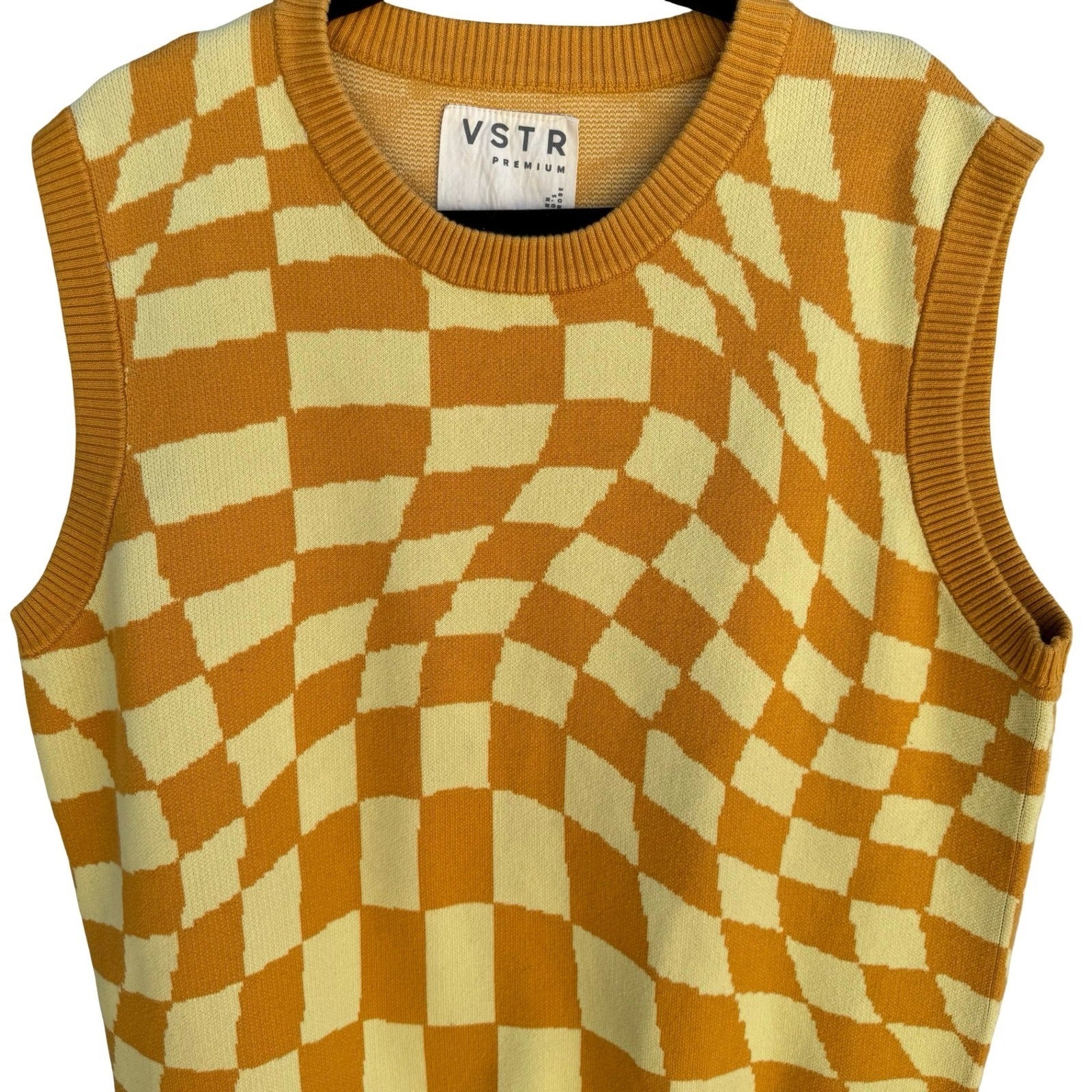 VSTR Premium Psychedelic Warped Checkerboard Sweater Knit Vest Skater Mens XL