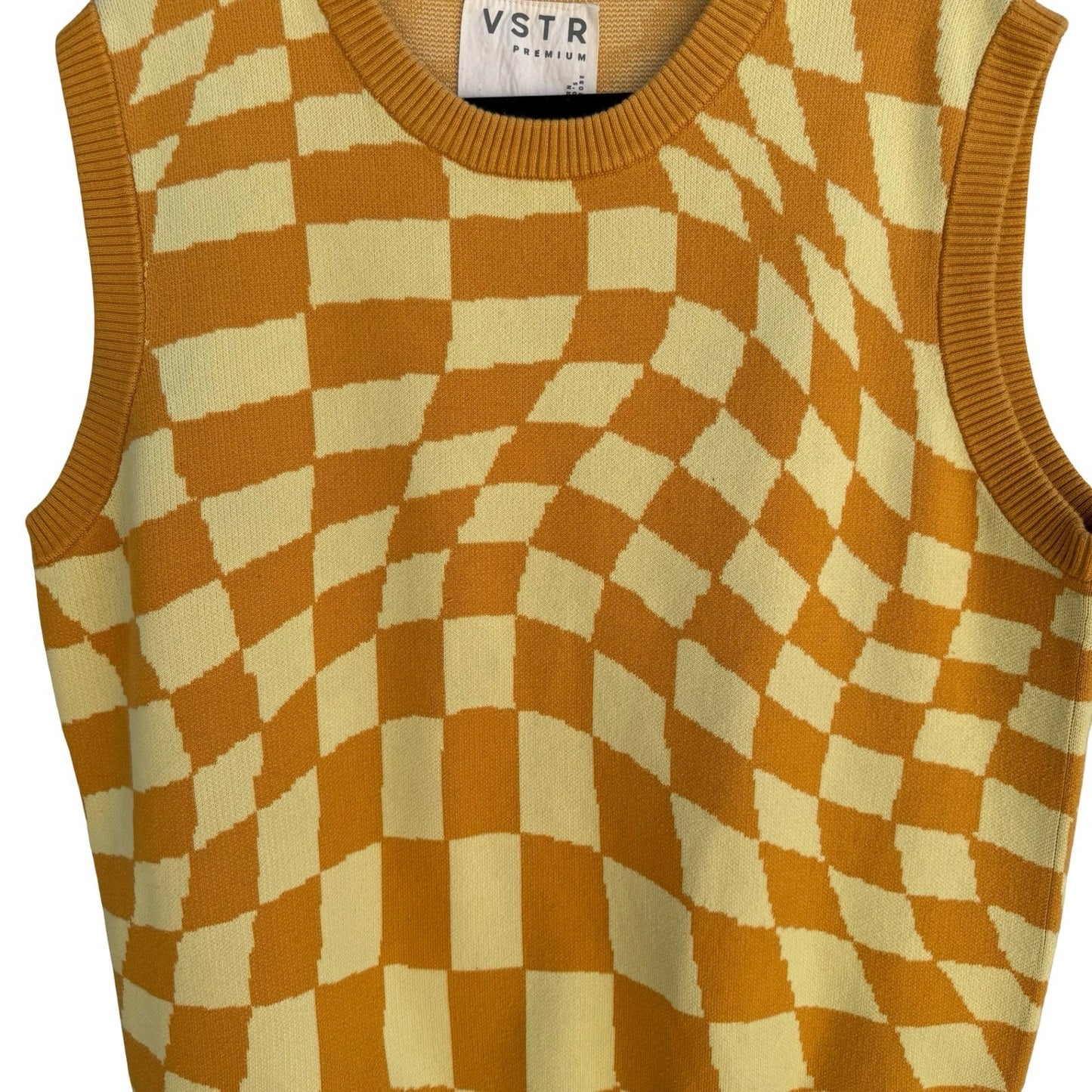 VSTR Premium Psychedelic Warped Checkerboard Sweater Knit Vest Skater Mens XL