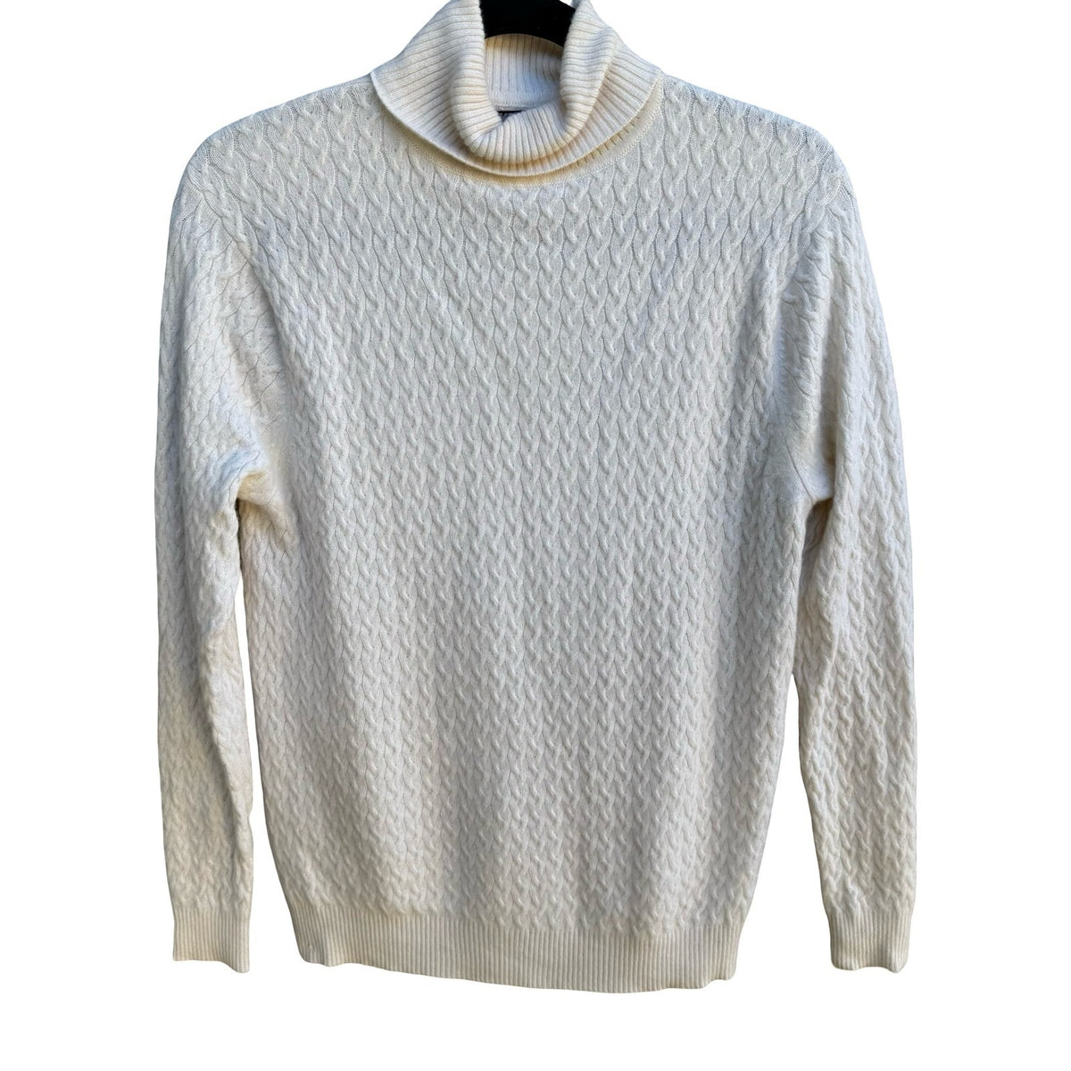 Kirkland Signature 100% Cashmere Cable Knit Fisherman Turtleneck Sweater Ivory M
