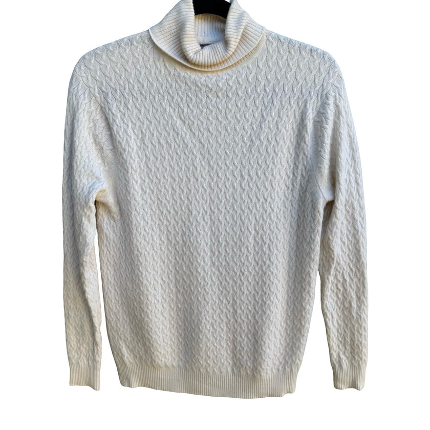 Kirkland Signature 100% Cashmere Cable Knit Fisherman Turtleneck Sweater Ivory M