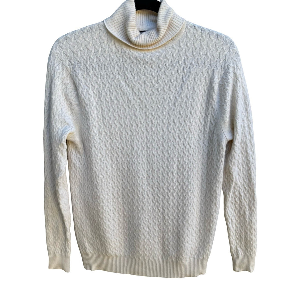 Kirkland Signature 100% Cashmere Cable Knit Fisherman Turtleneck Sweater Ivory M