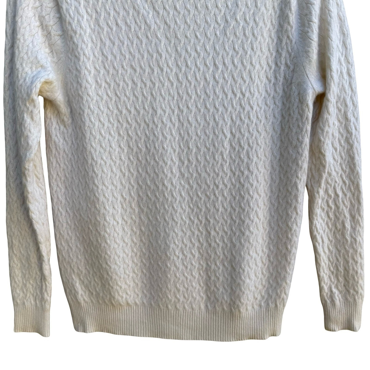 Kirkland Signature 100% Cashmere Cable Knit Fisherman Turtleneck Sweater Ivory M