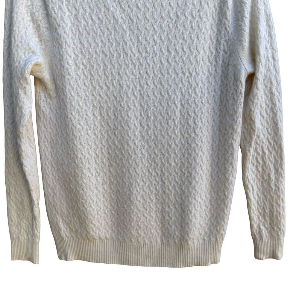 Kirkland Signature 100% Cashmere Cable Knit Fisherman Turtleneck Sweater Ivory M