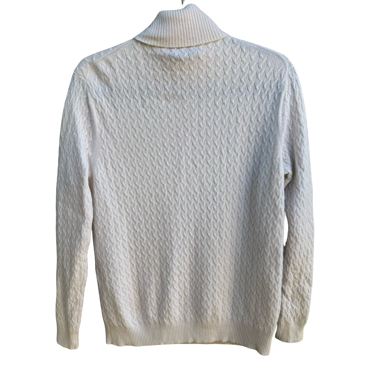 Kirkland Signature 100% Cashmere Cable Knit Fisherman Turtleneck Sweater Ivory M