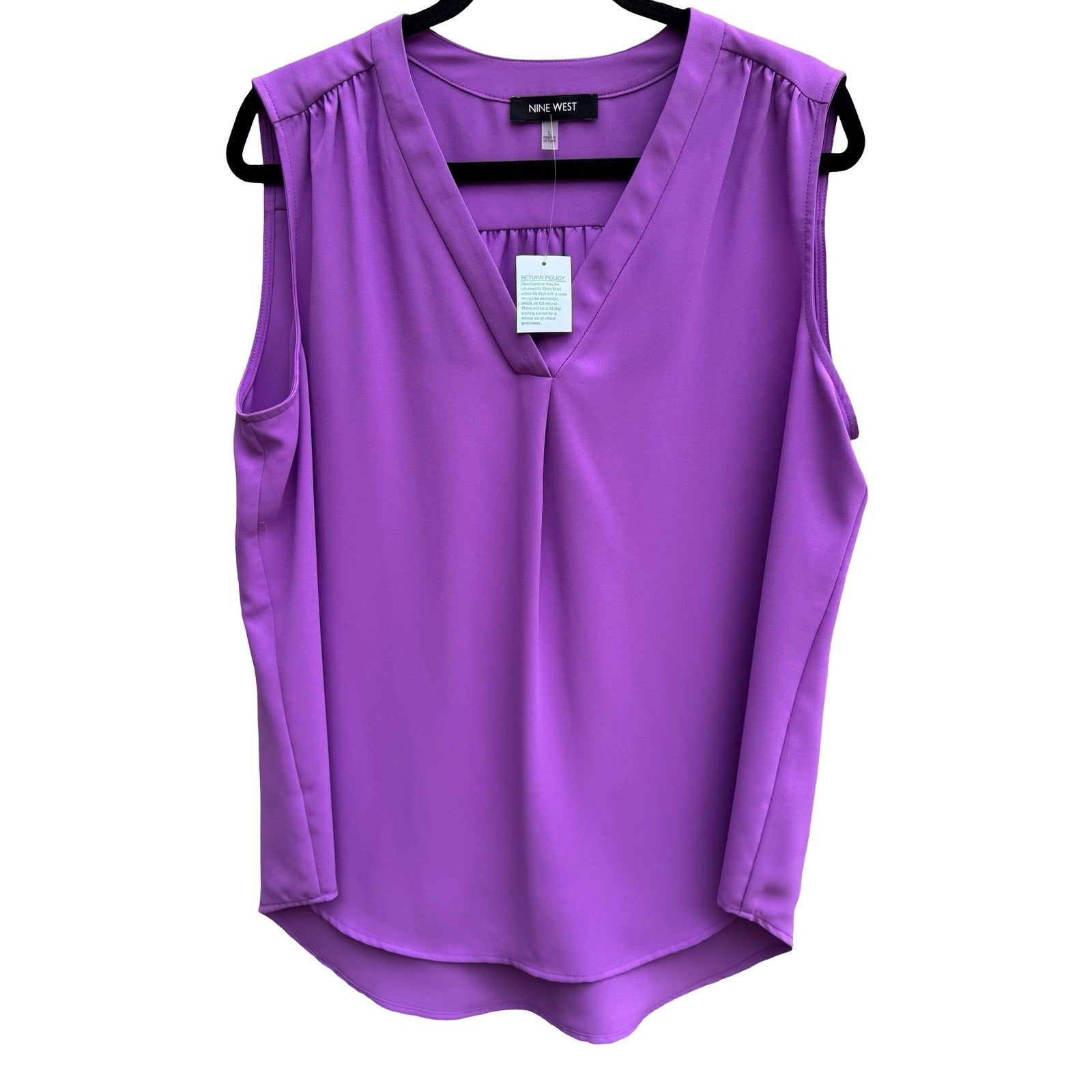 Nine West Monet Garden Dewberry Purple Sleeveless V-Neck Blouse L NEW Layering