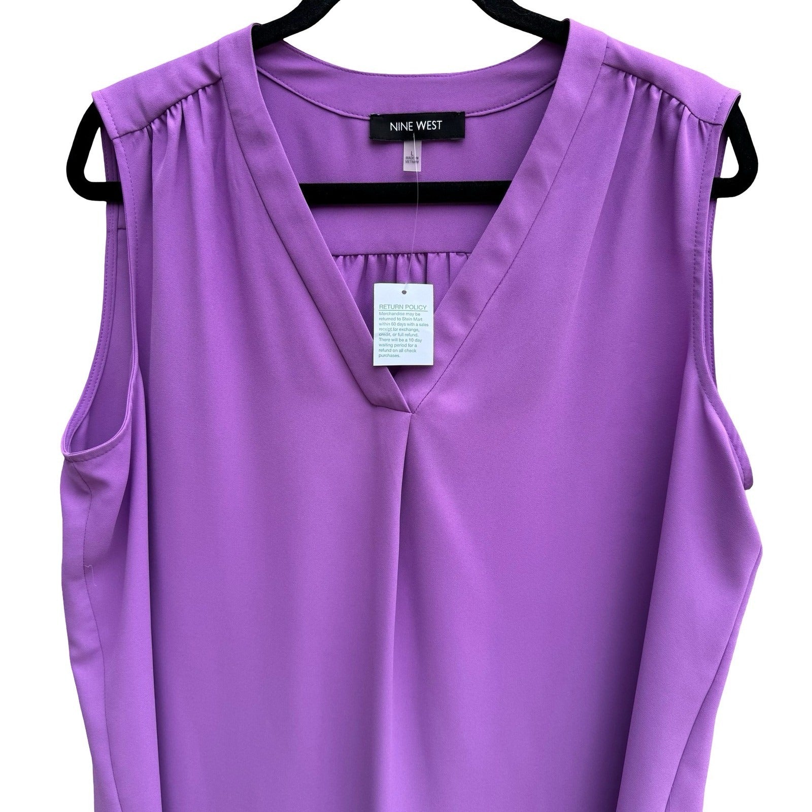 Nine West Monet Garden Dewberry Purple Sleeveless V-Neck Blouse L NEW Layering