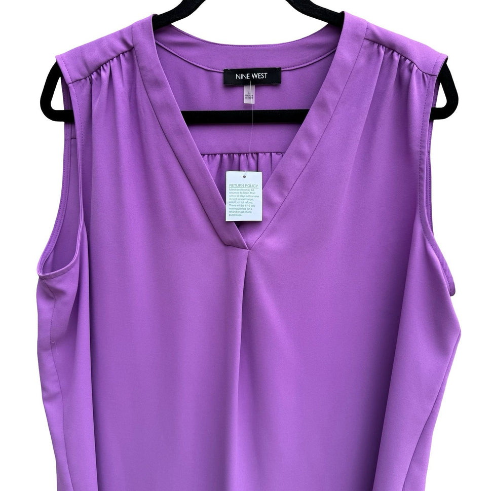 Nine West Monet Garden Dewberry Purple Sleeveless V-Neck Blouse L NEW Layering