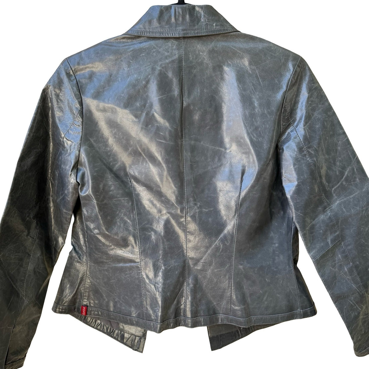 XOXO Vintage Y2K Grunge Distressed Metallic Grey Edgy Leather No Button Jacket S