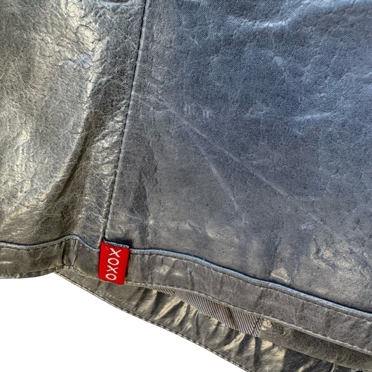 XOXO Vintage Y2K Grunge Distressed Metallic Grey Edgy Leather No Button Jacket S