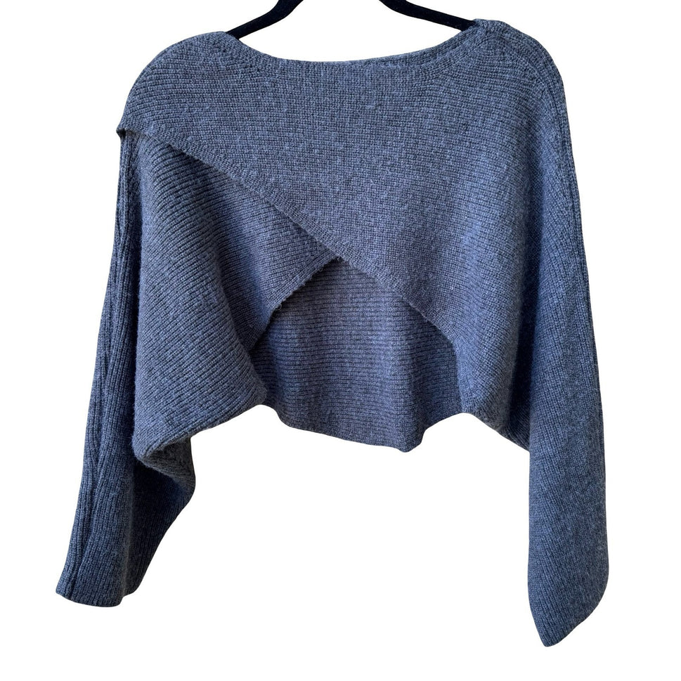 Minimalist Crossover Cropped Ribbed Knit Coquette Balletcore Sweater Grey OS