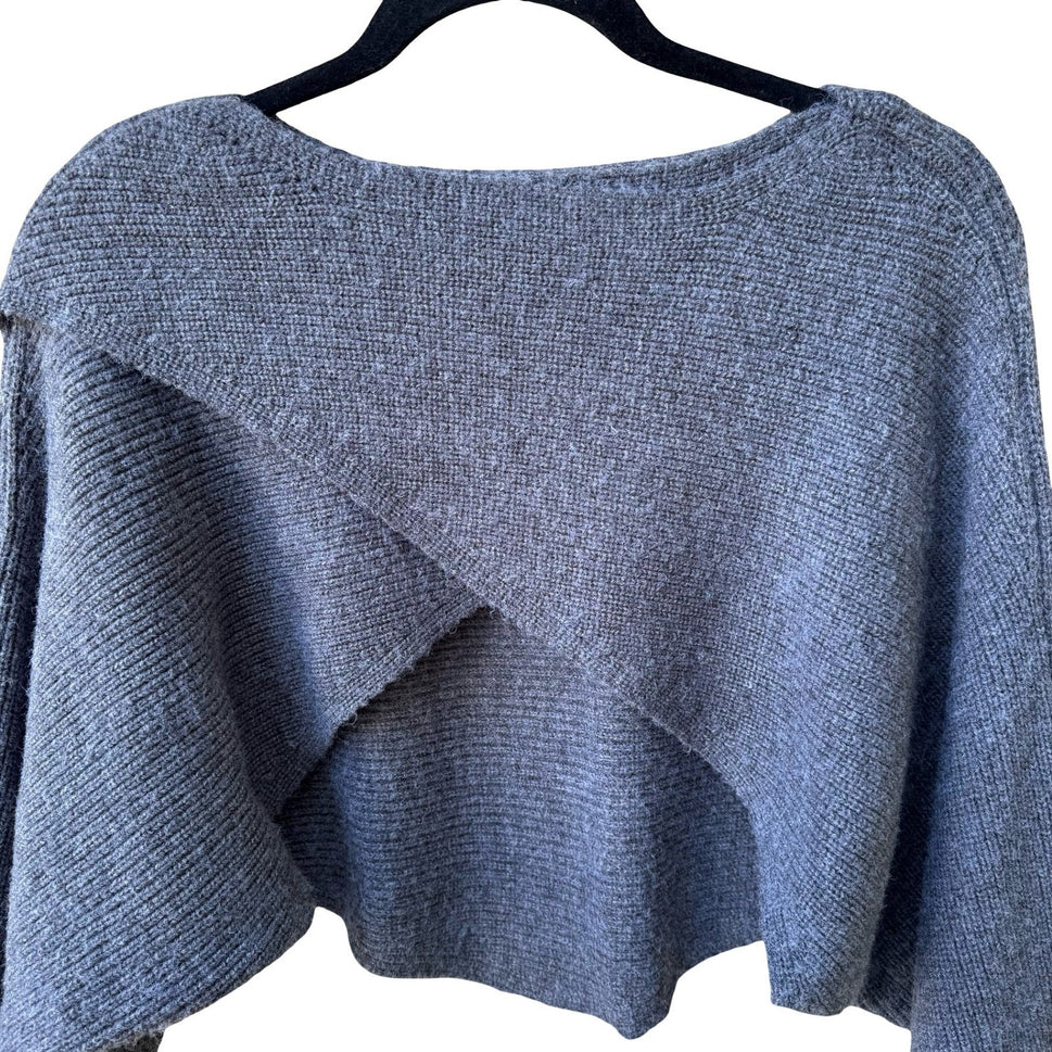 Minimalist Crossover Cropped Ribbed Knit Coquette Balletcore Sweater Grey OS