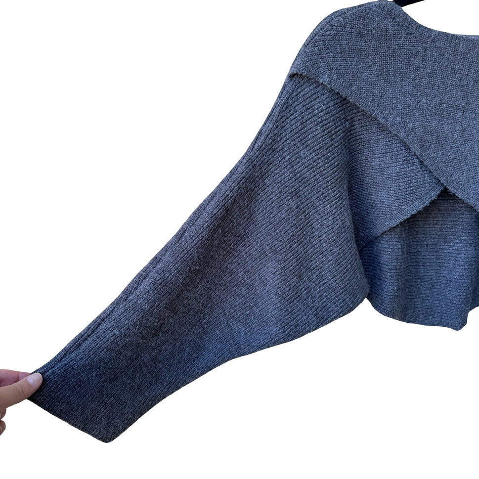 Minimalist Crossover Cropped Ribbed Knit Coquette Balletcore Sweater Grey OS
